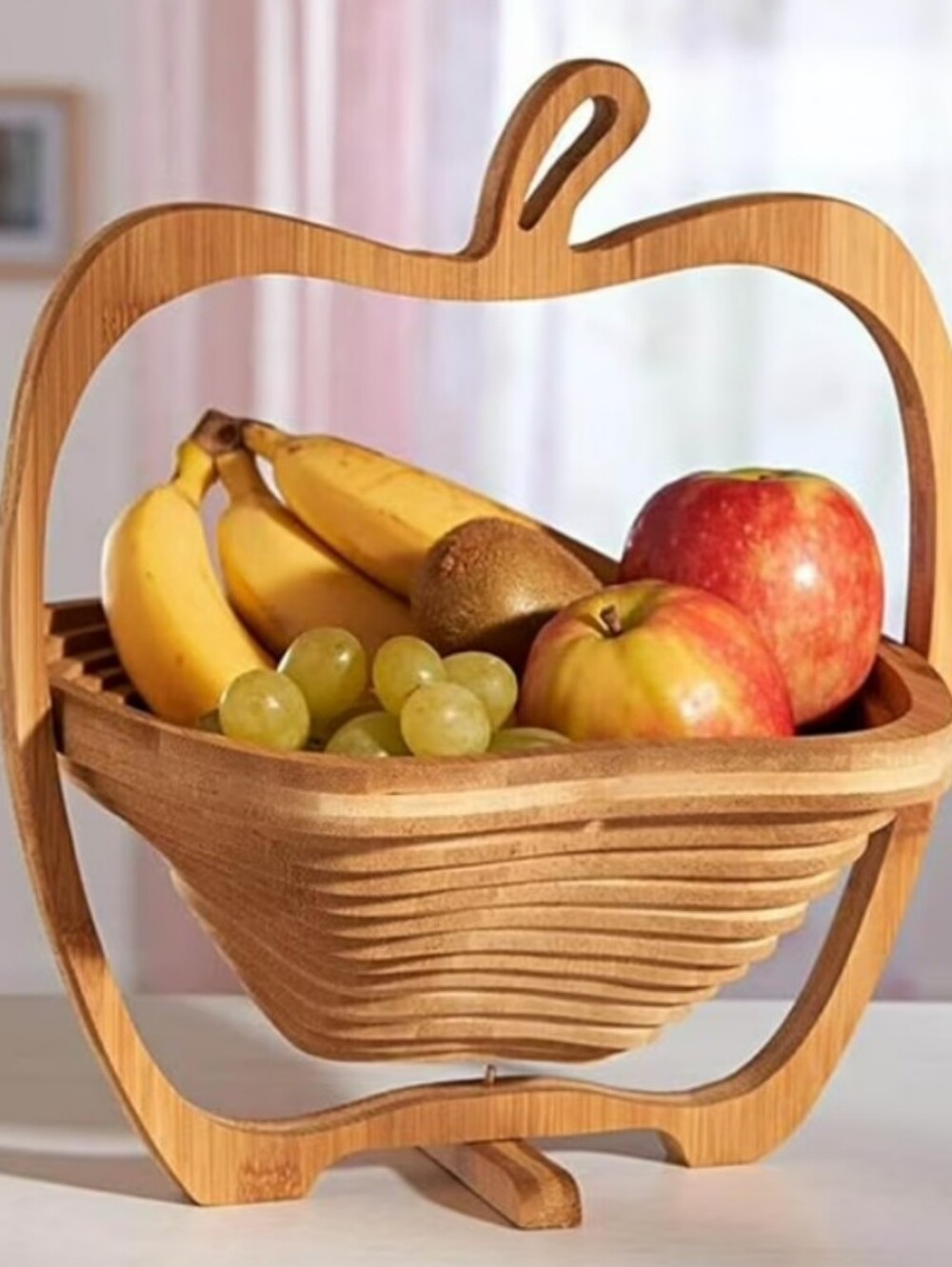 Apple-Shaped Wooden Serving Tray / Basket - Natural Wood